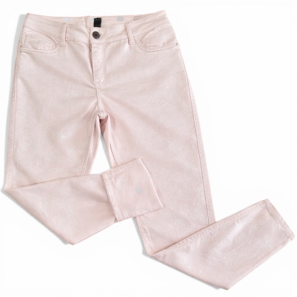 Flipside Reversible Peach Shimmer Jeans Size 11 Heart Print Denim Stretch Pants